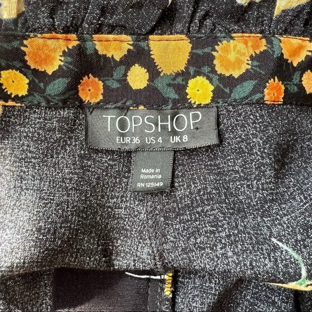 TOPSHOP Black & Yellow Floral High Waisted Shorts Size 4